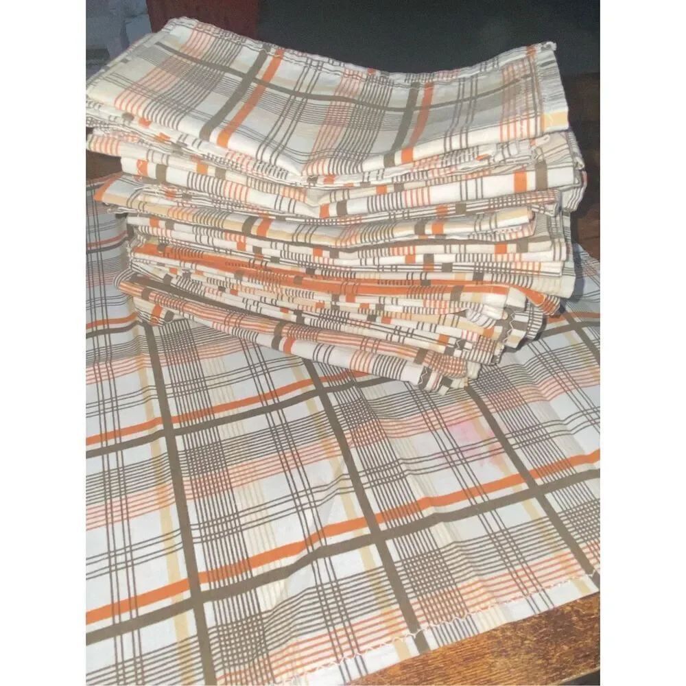 24 Handmade 14”x14.5” Plaid Brown Orange 1 Ply Cloth Table Napkins